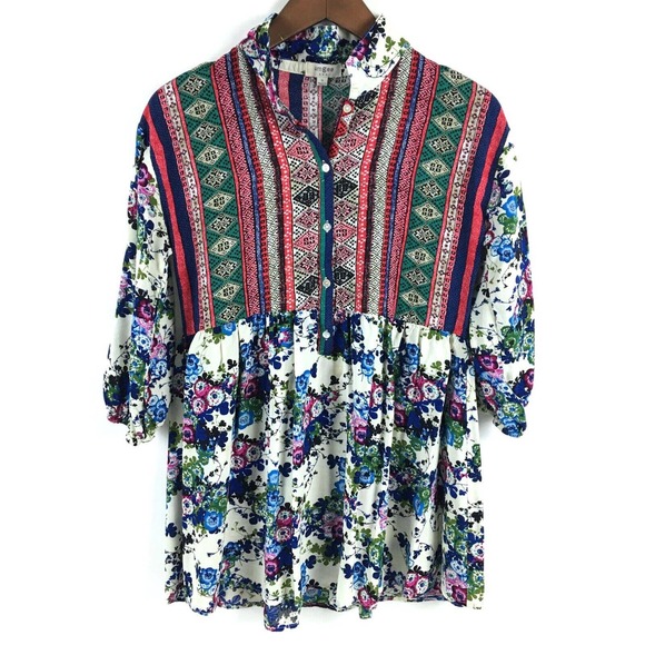 Umgee Womens Top Small Floral Tunic Babydoll Blouse Rayon Buttons Flowy Boho - Picture 14 of 14